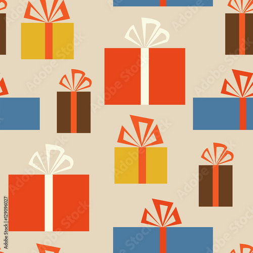 Holiday seamless pattern with gift boxes in different