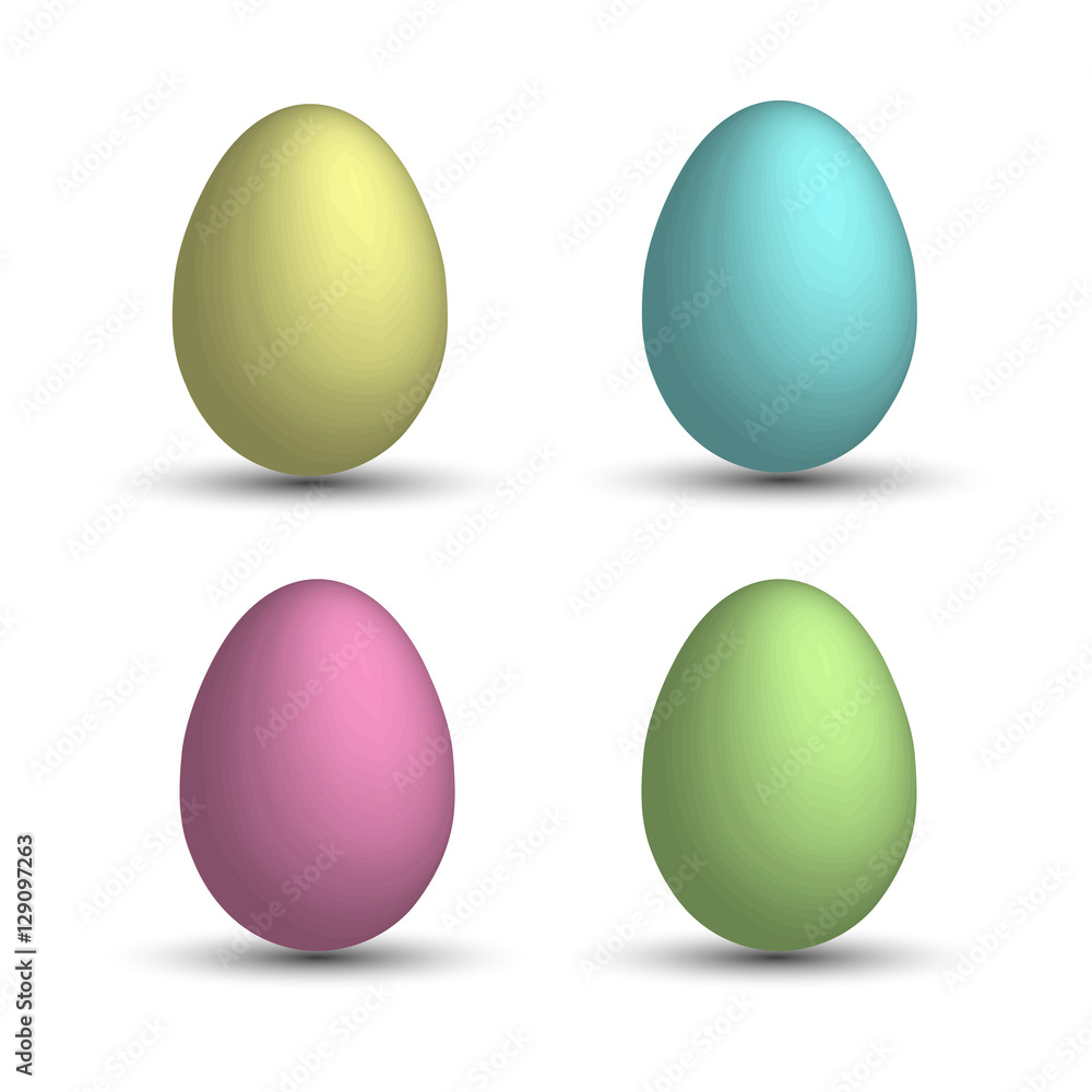 Set a realistic 3D eggs. Yellow egg, pink egg, blue egg, green egg.Easter eggs . Vector Set a realistic 3D eggs. Yellow egg, pink egg, blue egg, green egg.Easter eggs . Vector