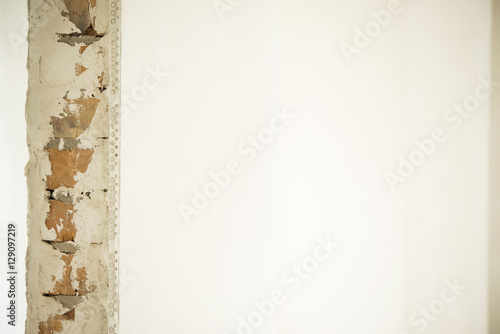 Repair or construction of the house. Brick wall plastered on one side.