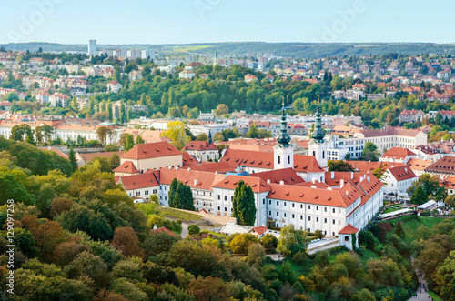View of Strahov Monastery in Prague, Czech Republice. Red roofs