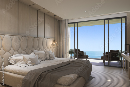 Canvas Print 3d rendering nice sea view bedroom with luxury design