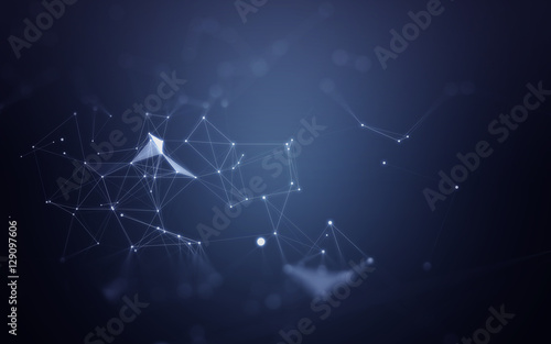 Abstract Polygonal Space Blue Background with Low Poly Connecting Dots and Lines - Connection Structure - Futuristic HUD Background