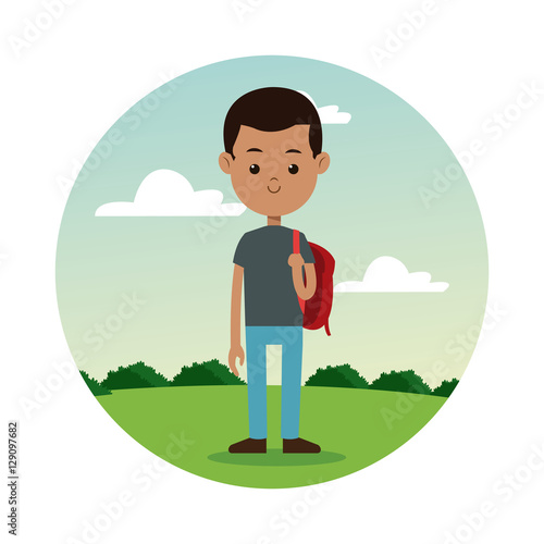 back school boy gray shirt student landscape background vector illustration eps 10
