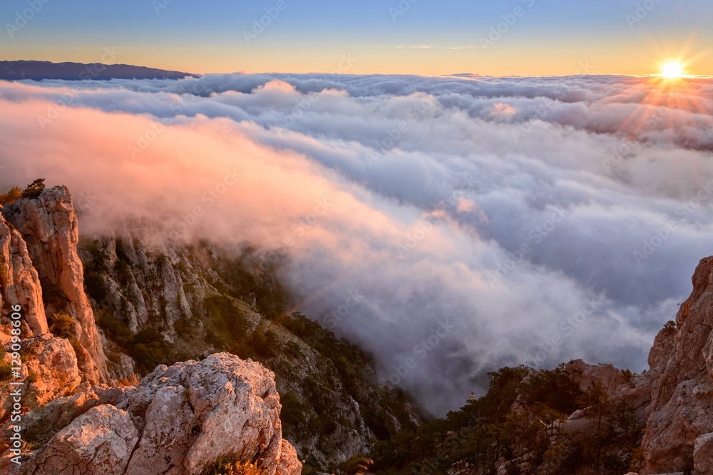 The magnificent view from Ai-Petri mountain, Crimea, at sunrise