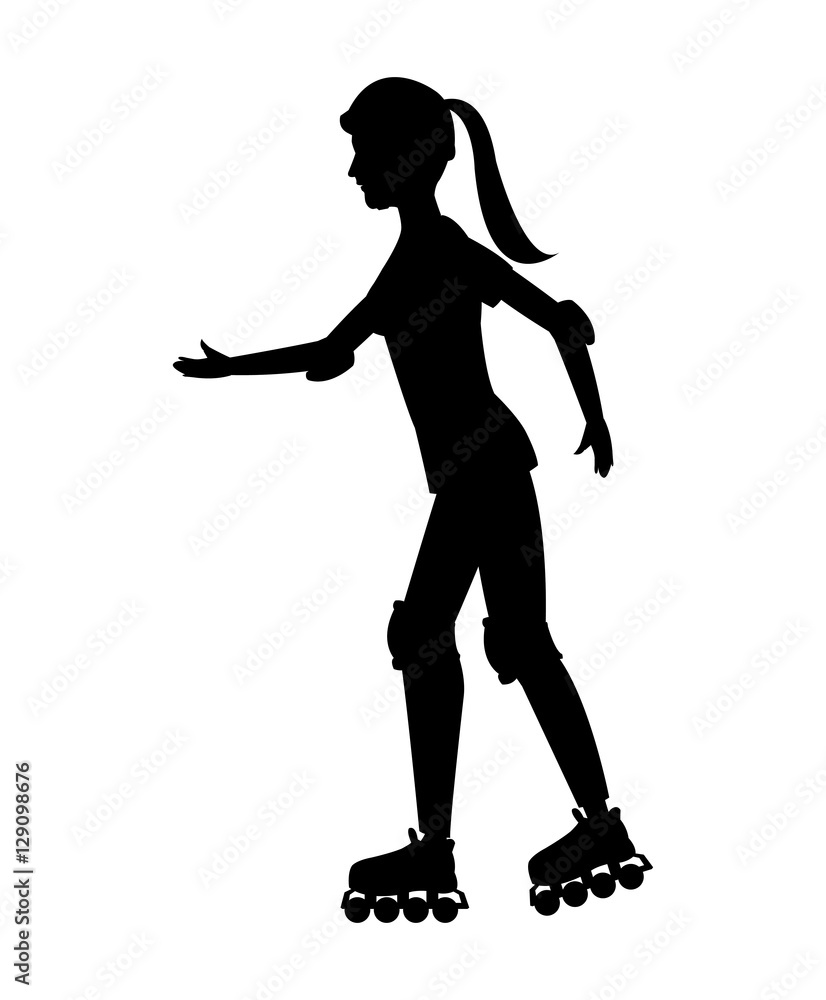 silhouette girl roller skate helmet walking vector illustration eps 10