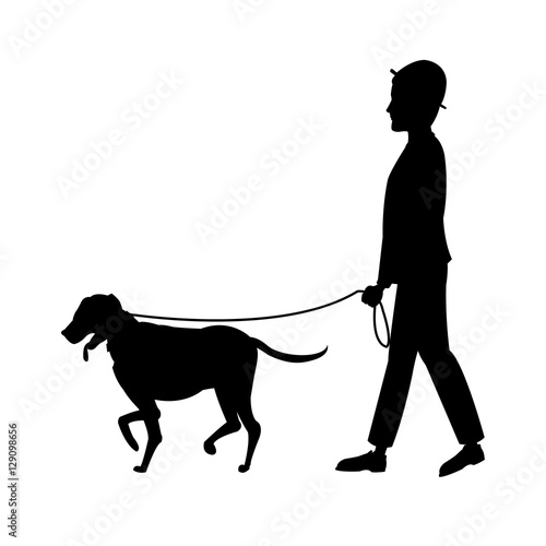 silhouette man and dog walking vector illustration eps 10