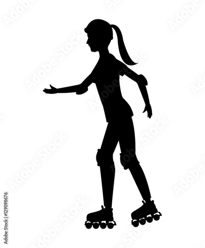 silhouette girl roller skate helmet walking vector illustration eps 10