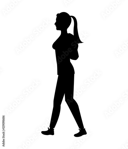 silhouette girl tail hair walking side walking vector illustration eps 10