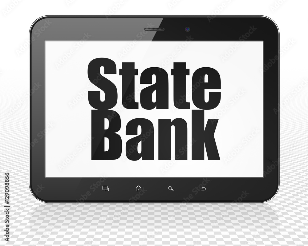Currency concept: Tablet Pc Computer with State Bank on display Currency concept: Tablet Pc Computer with State Bank on display