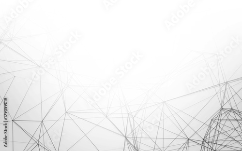 3D Abstract Polygonal White Background with Low Poly Connecting Dots and Lines - Connection Structure - Futuristic HUD Background
