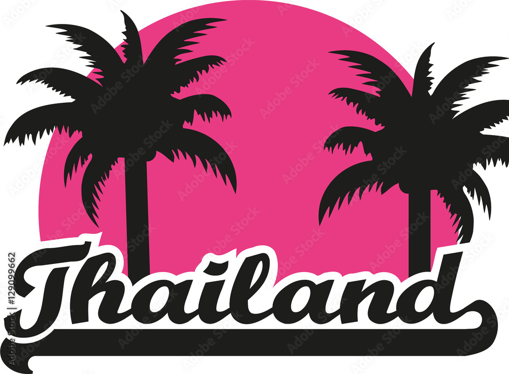 Thailand with pink sun and palms