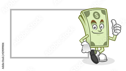 Blank paper thumb up Dollar bill mascot, Money character, Dollar cartoon
