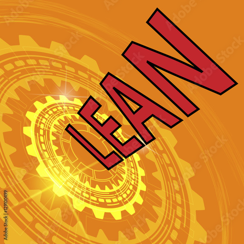 Orange industrial background with gear and red title Lean