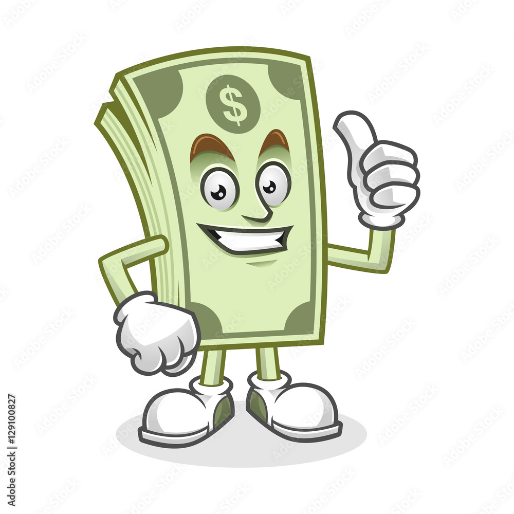 Thumb up Dollar bill mascot, Money character, Dollar cartoon
