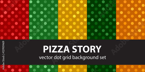 Polka dot pattern set "Pizza Story". Vector seamless backgrounds
