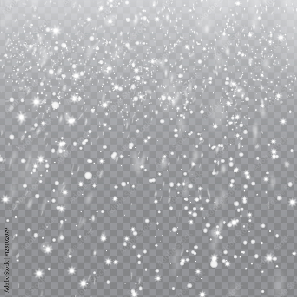 Falling Snow with Snowflakes on Transparent Background | Winter Snowfall Vector Illustration