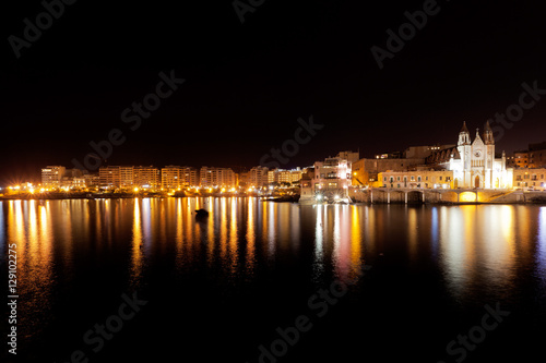 Panorama of the town of Sliema in Malta at night 