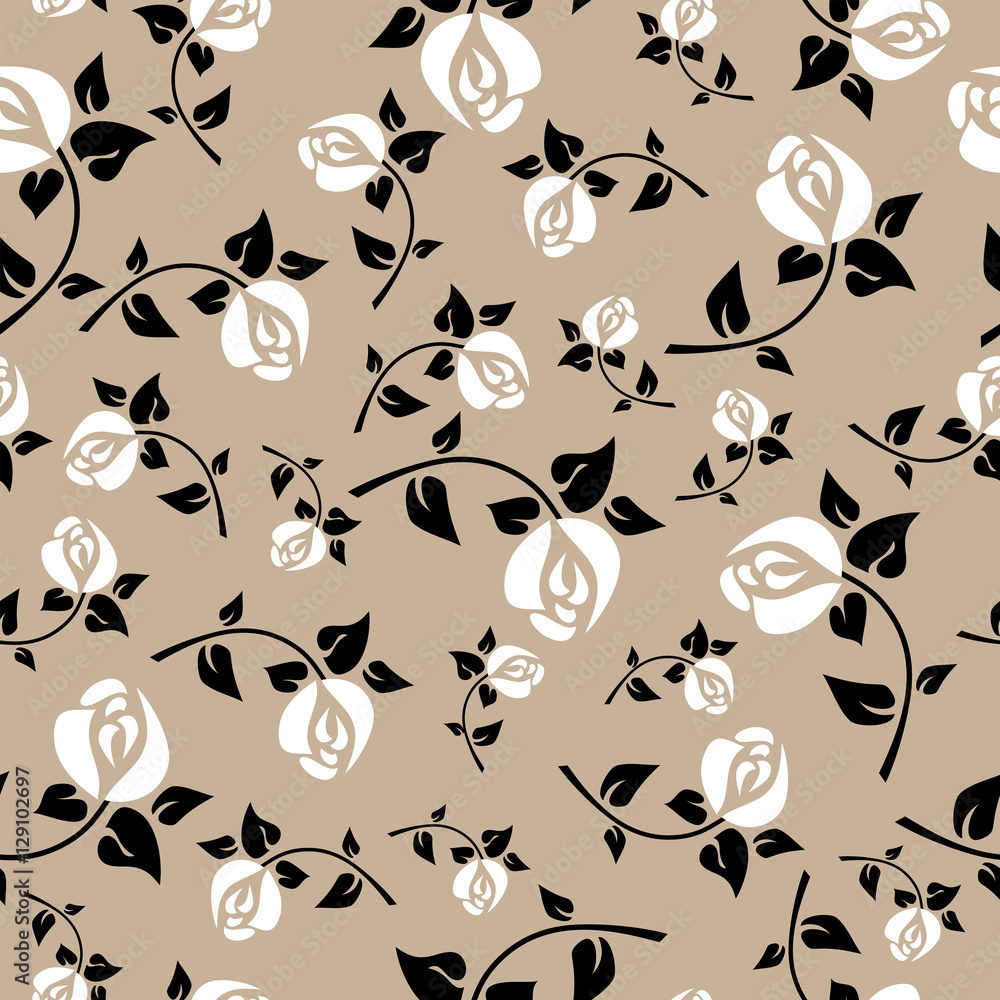 Fototapeta premium Floral seamless pattern with stylish white roses