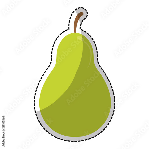sticker of green pear fruit with tape measure icon over white background. healthy food design. vector illustration