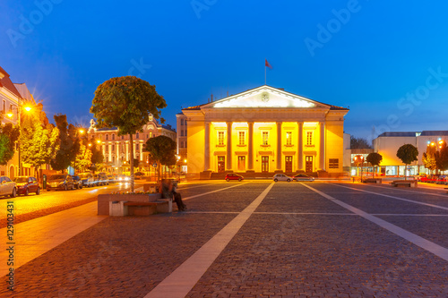 Town Hall Square in Old Town at night of Vilnius  Lithuania  Baltic states.