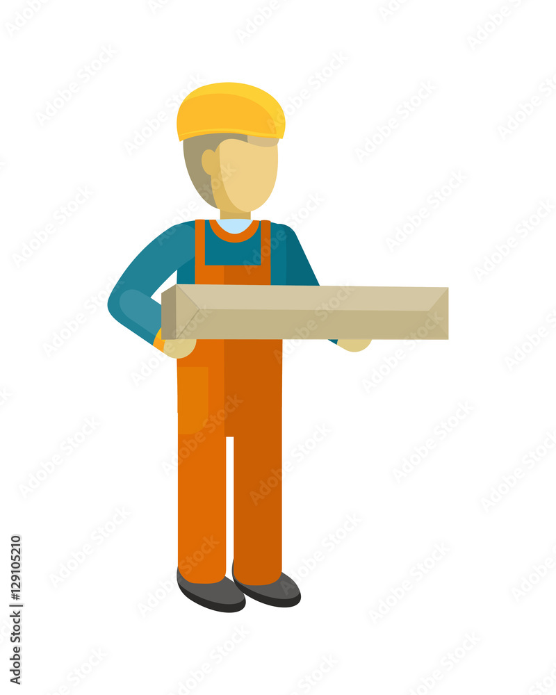 Delivery Man Worker Holds Package in his Hands Delivery Man Worker Holds Package in his Hands