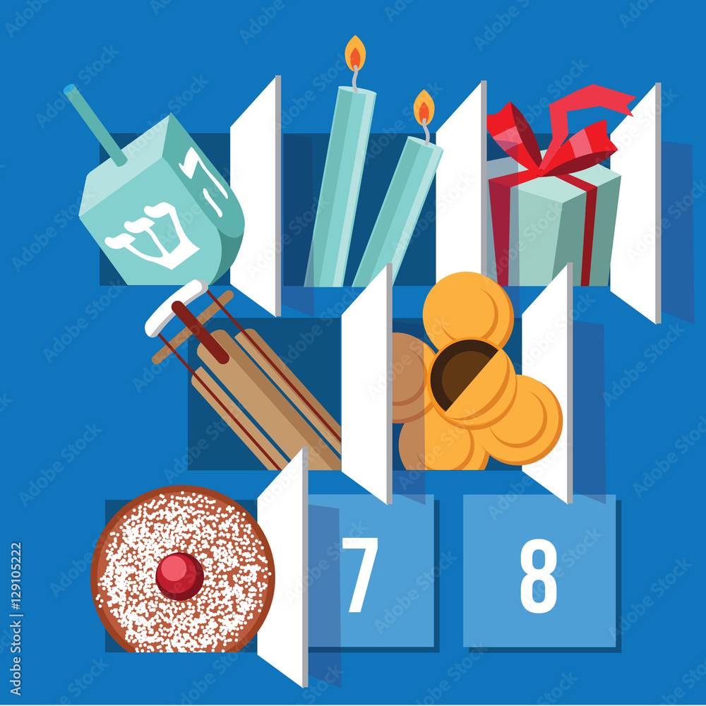 Hanukkah Countdown Advent Calendar. Day 6. EPS 10 vector. Stock Vector
