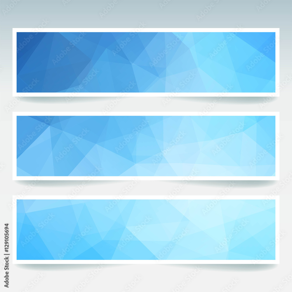 Horizontal banners set with blue polygonal triangles. Polygon background, vector illustration Horizontal banners set with blue polygonal triangles. Polygon background, vector illustration