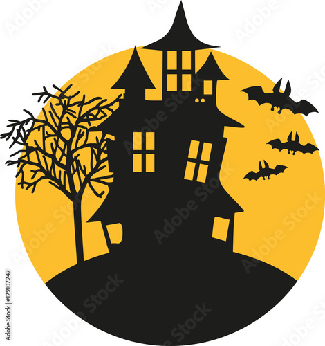 Halloween house with bats at night