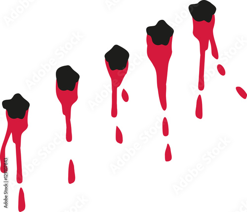 Bloody gunshot holes in a row