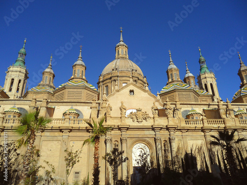 Basilica of Our Lady of the Pillar against the Vivid Blue Sky, Zaragoza, Spain 