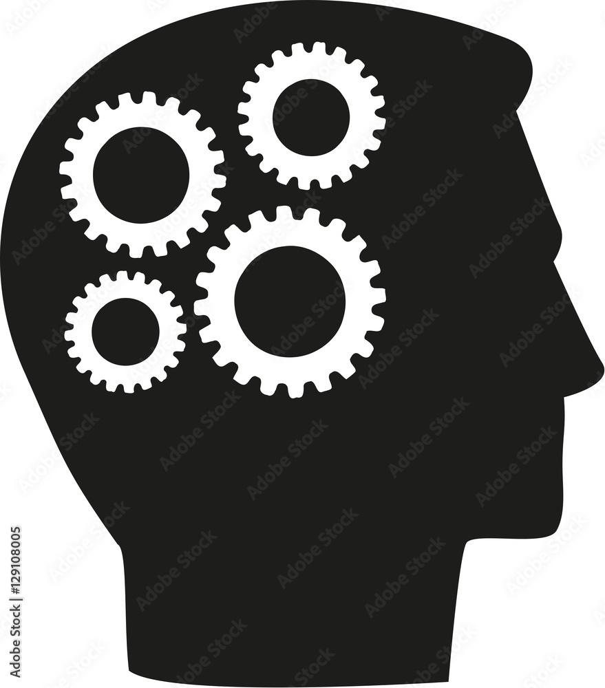 Head with gear wheels in brain Head with gear wheels in brain