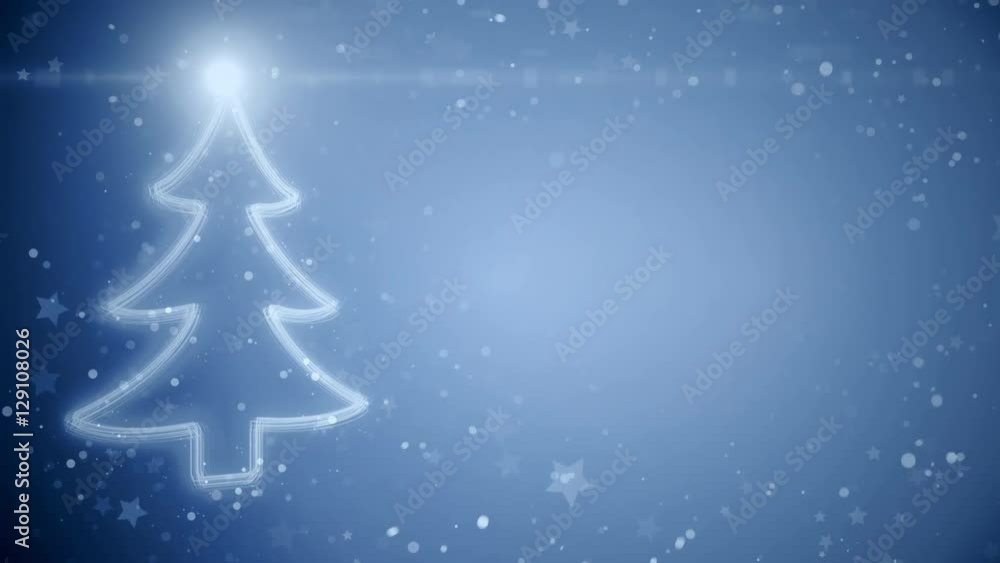 Merry Christmas greeting card: Christmas tree with shining light, falling snowflakes and stars. Merry Christmas greeting card: Christmas tree with shining light, falling snowflakes and stars.