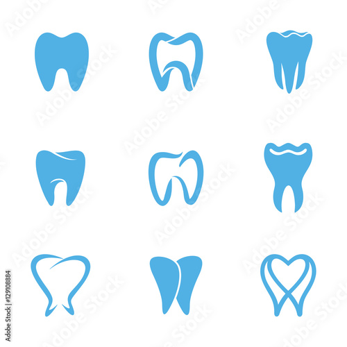 Tooth icons for stomatology, dentist and dental care clinics. Health Dent Logo design vector template linear style. Dental clinic Logotype concept icon.