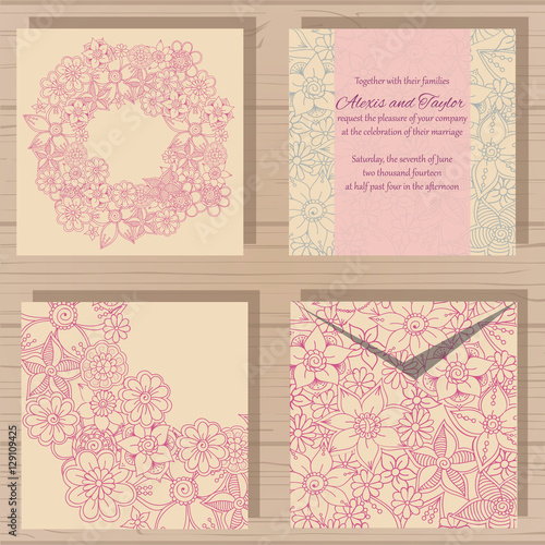 Wedding invitation or greeting card with abstract ornament. Vector envelope template for laser cutting. Paper cut card with silhouette.