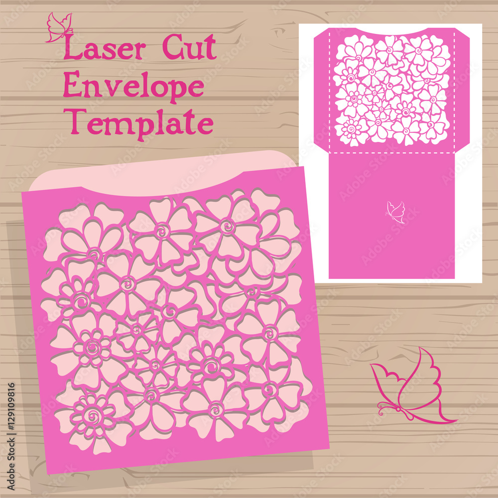 Lasercut Vector Wedding Invitation Template Wedding Invitation Envelope With Flowers For Laser 5893