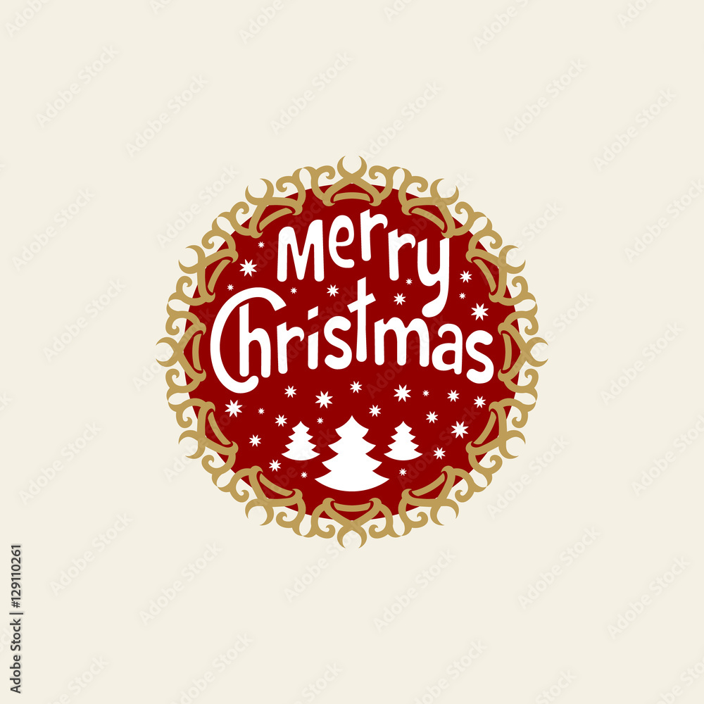 Wishing You A Merry Christmas. Christmas Tree with snowflakes. Christmas round element for Greeting card, invitation, brochure, flyer design. Retro ornament decoration. Vector illustration