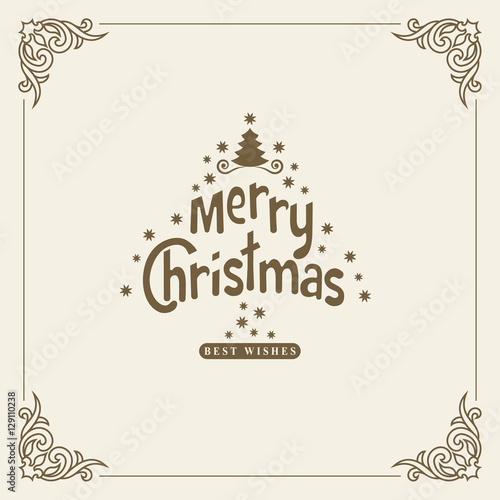 Wishing You A Merry Christmas. Christmas Tree with snowflakes. Greeting card  invitation  brochure  flyer design and retro ornament decoration. Vector illustration