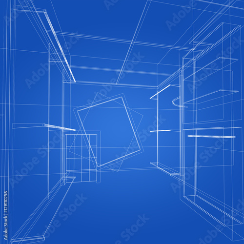 sketch design of interior shop ,3d render 