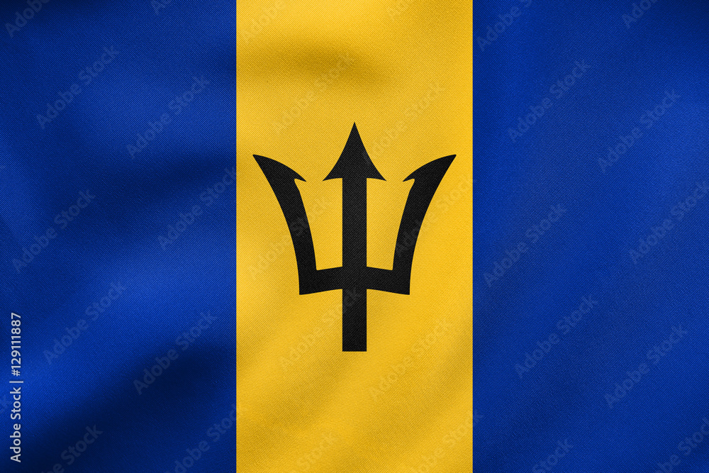 Flag of Barbados waving, real fabric texture - obrazy, fototapety, plakaty 