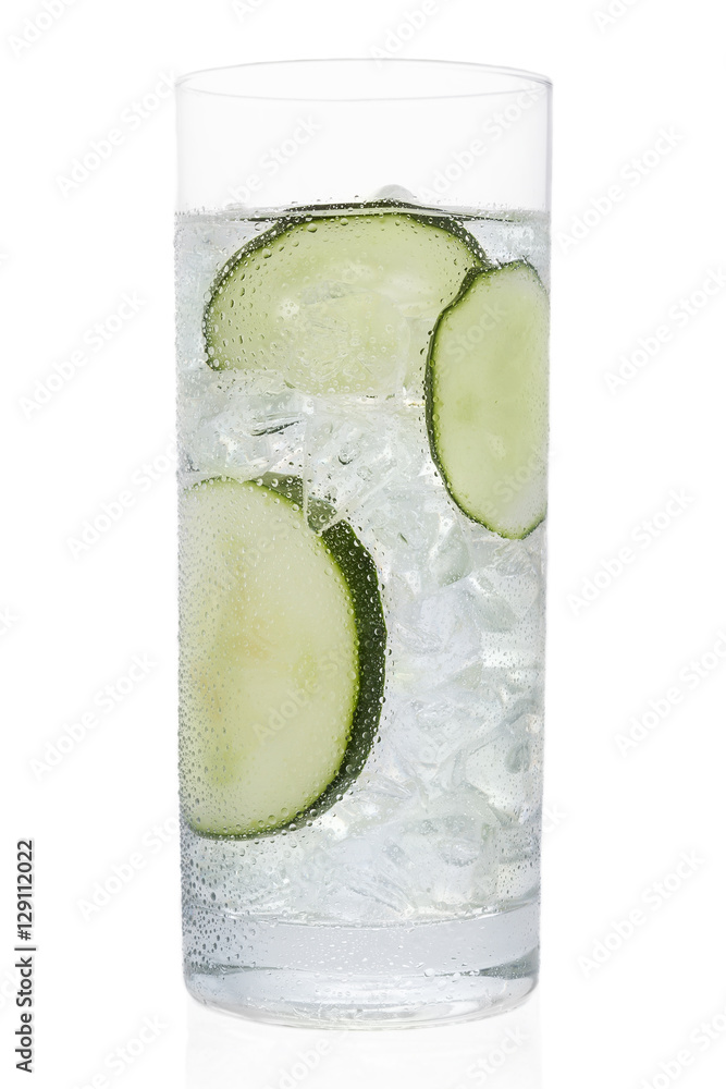 Fresh cold water drink with Cucumber on white background