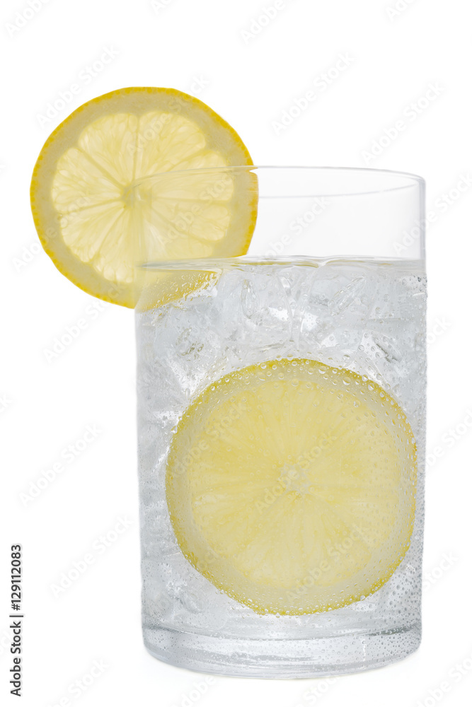 Fresh cold water drink with Lemon on white background