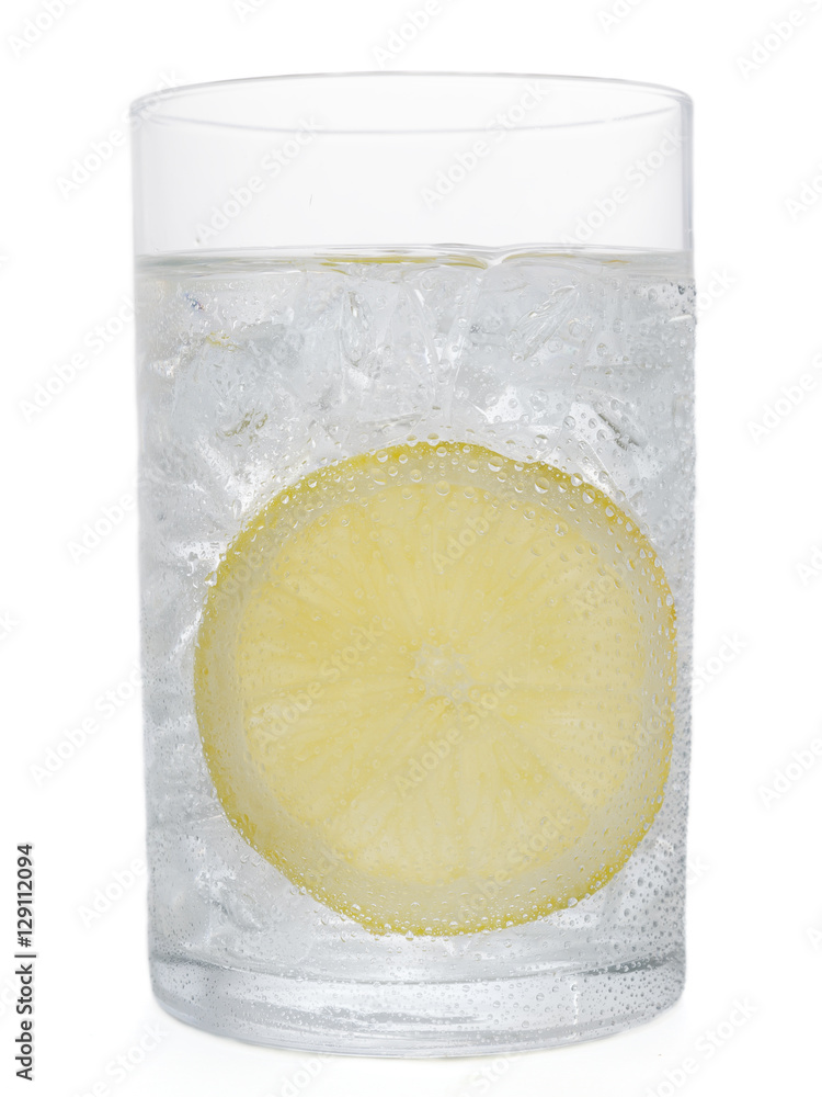 Fresh cold water drink with Lemon on white background