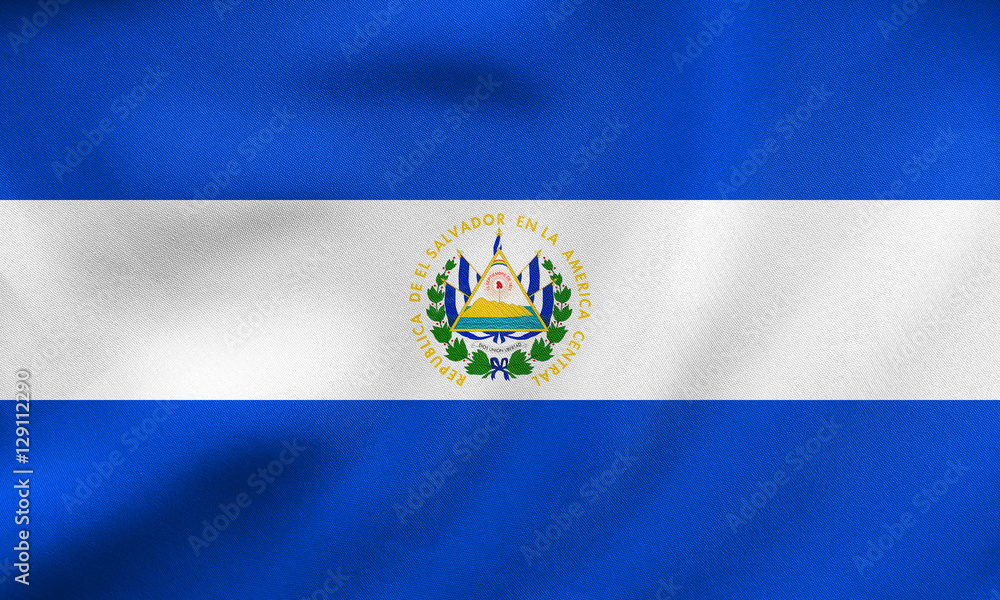 Fototapeta premium Flag of El Salvador waving, real fabric texture