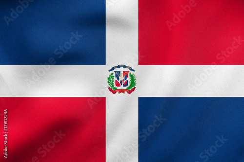 Dominican Republic flag waving real fabric texture