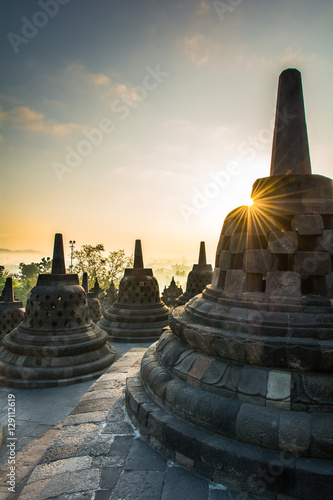 Sunrise at Borobudur Buddhist Temple, Java Island, Indonesia