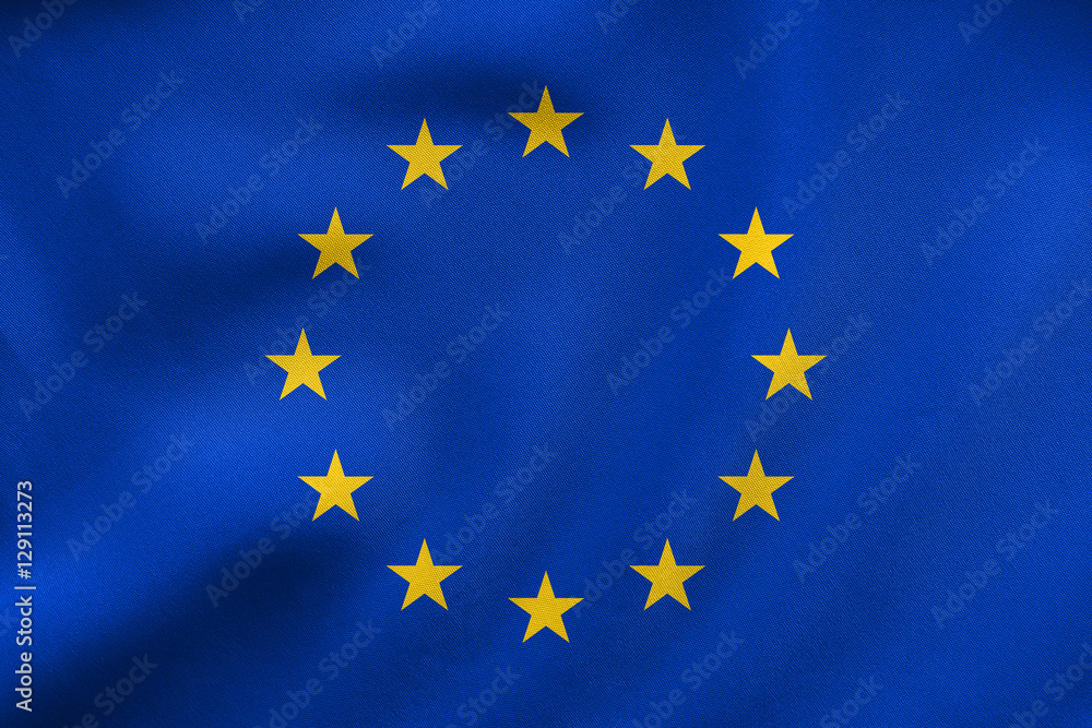 Flag of Europe waving, real fabric texture Flag of Europe waving, real fabric texture