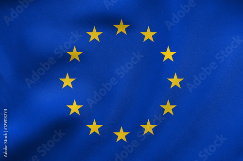 Flag of Europe waving, real fabric texture