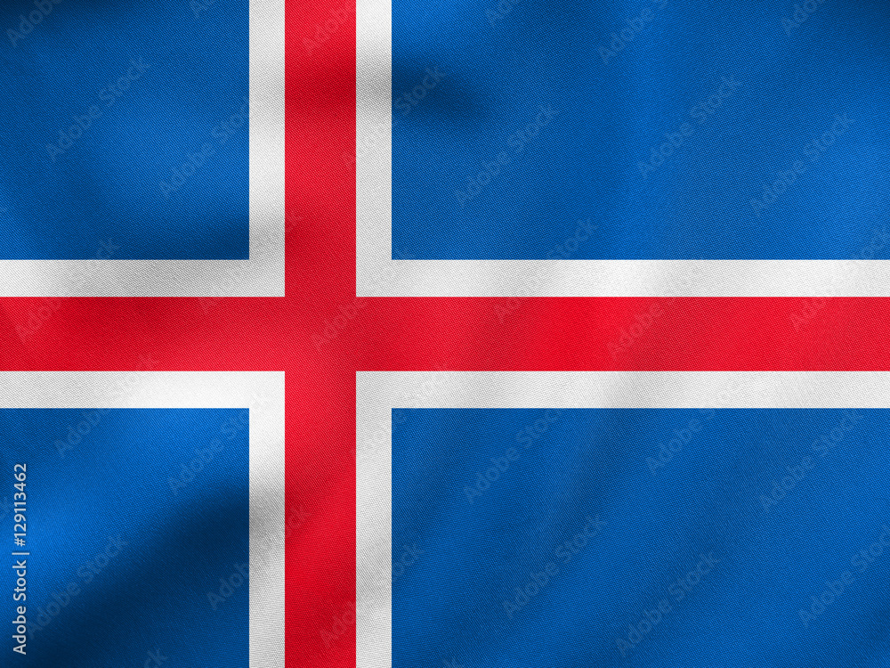 Fototapeta premium Flag of Iceland waving, real fabric texture