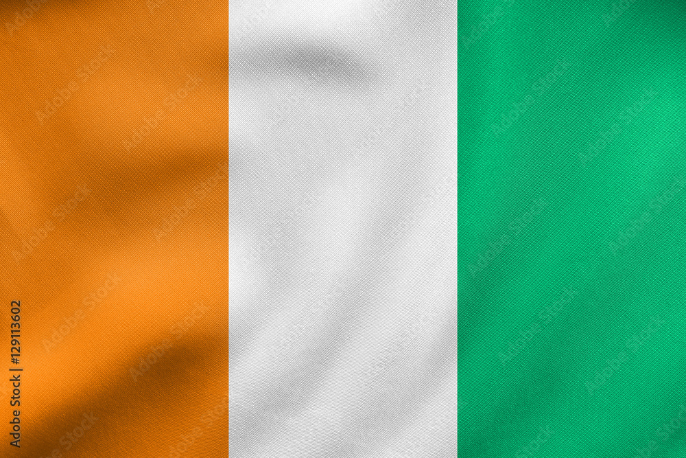 Flag of Ivory Coast waving, real fabric texture Flag of Ivory Coast waving, real fabric texture