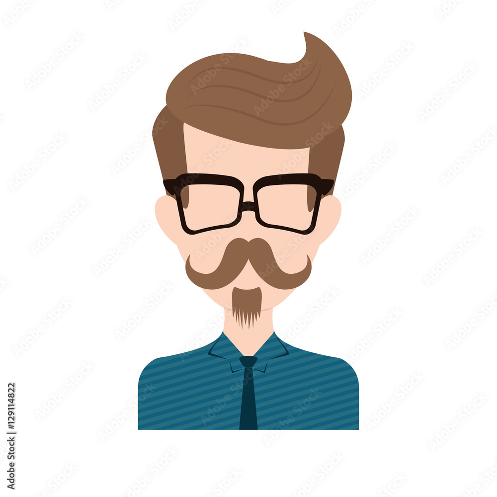 cartoon man face with glasses and mustache icon over white background.  hipster style design. vector illustration Stock Vector | Adobe Stock